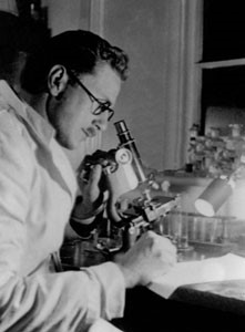 Sir Alister Hardy at a Microscope